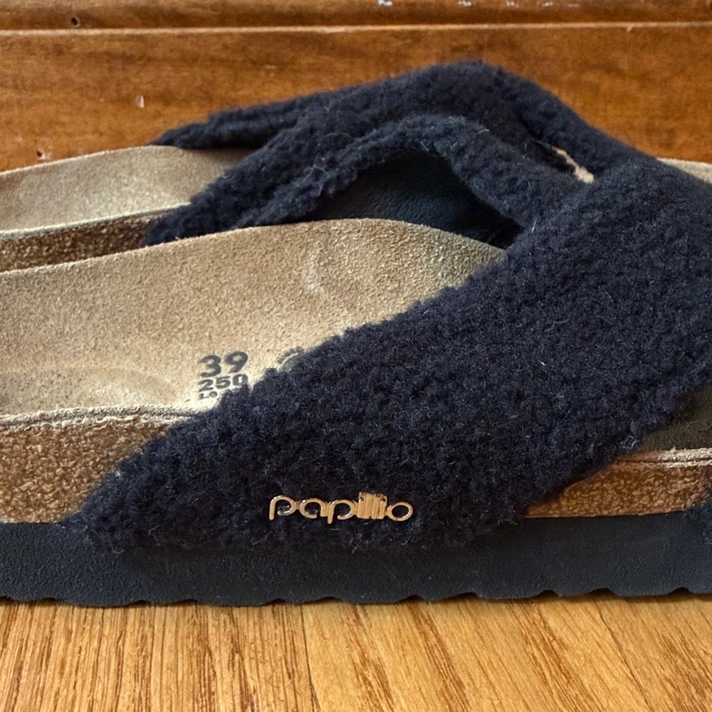 Birkenstock Papillio Shearling Sandals Black EU 39 Ladies 8-8.5 Narrow - Picture 5 of 12